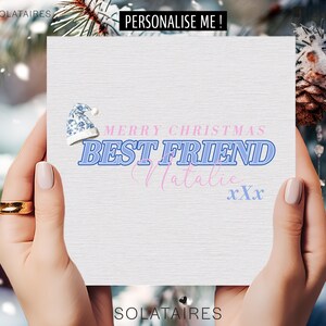 Carte de Noël personnalisée meilleur ami, carte de Noël festive pour meilleur ami, carte de Noël rose spécial ami, carte de Noël chapeau de père Noël