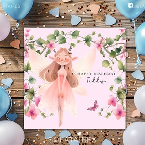 Tarjeta de cumpleaños de hada mágica rosa personalizada, niña especial, cumpleañera, regalo para niñas-hija/hermana/sobrina/nieta/amiga