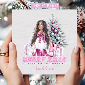 Pink Christmas card for daughter, Personalised Christmas card daughter,Daughter xmas card, Xmas cards for daughter, Daughter Christmas gift