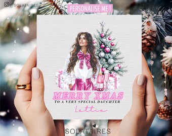 Pink Christmas card for daughter, Personalised Christmas card daughter,Daughter xmas card, Xmas cards for daughter, Daughter Christmas gift