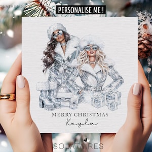 Cartão de Natal para melhor amiga, cartão de Natal personalizado para garota da moda para ela, cartão de Natal para melhor amiga, cartão de Feliz Natal para amiga especial da moda
