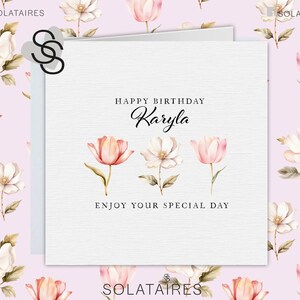 Personalisierte Geburtstagskarte für einen besonderen Freund, Blumengeburtstagskarte, Blumengeburtstagskarte für den besten Freund, süße rosa Bday-Karte für sie