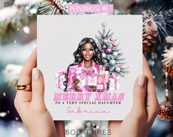 Pink Christmas card for daughter, Personalised Christmas card daughter,Daughter xmas card, Xmas cards for daughter, Daughter Christmas gift