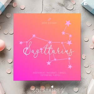 Sagittarius Zodiac birthday card, Celestial birthday card, Horoscope cards,Happy birthday card for her,Best friend card,Bestie birthday card