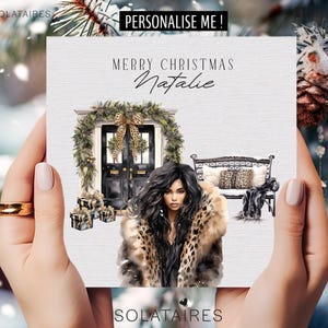 Carte de Noël personnalisée meilleur ami, carte de Noël soeur, carte de Noël pour fille, cadeau de Noël nièce, carte de Noël tendance imprimé léopard