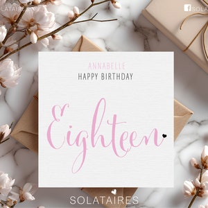Carte personnalisée 18e anniversaire au Royaume-Uni, carte joyeux 18e anniversaire, 18 ans aujourd'hui, dix-huit ans, carte d'anniversaire rose, carte d'anniversaire meilleur ami, carte jalon