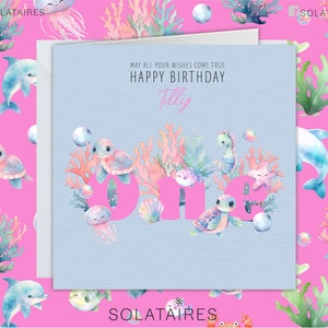 Carte d'anniversaire personnalisée, tout âge, carte de créatures marines pour enfants, Fille d'anniversaire, 1er, 2e, 3e, 4e, 5e, Fille, Nièce, Petite-fille, Sœur