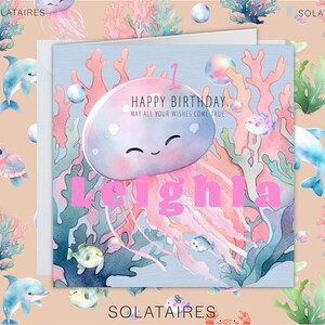 Carte d'anniversaire personnalisée, tout âge, carte de créatures marines pour enfants, anniversaire de fille, 1er, 2e, 3e, 4e, 5e, fille, nièce, petite-fille, soeur