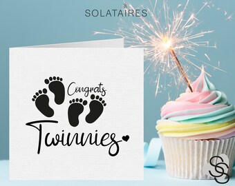 New Baby Twins Card UK, It's Twins Card, Simple Gefeliciteerd baby Twins-wenskaart, Twinnes Baby Card, Gefeliciteerd Baby Twins-kaart meisje/jongen