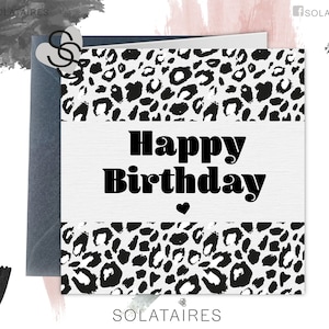 Leopard Print Happy Birthday Card pour elle Uk, Cartes de vœux simples et mignonnes, Fun Wild Safari Animal Print: Zèbre, Vache, Serpent, Girafe, Dalmatien