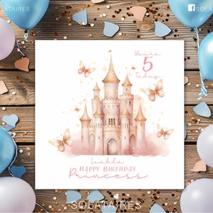 Personalisierte rosa Prinzessin Schloss Geburtstagskarte, besonderes kleines Mädchen, Geburtstagskind, Alter & Namenskarte-Tochter/Schwester/Nichte/Enkelin/Freundin