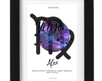 Personalised Virgo Zodiac Sign Print,Virgo  Horoscope,Virgo Art Print,Virgo Gifts,Personalised Gifts,Astrology,Celestial,Virgo Star Sign