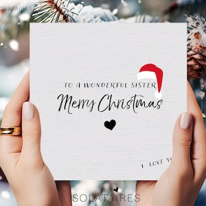 Merry Christmas Sister Card UK, Schwester Weihnachtskarte, Einfache Luxus Weihnachtskarte für Schwester, Weihnachten Weihnachtsmann Hut Ich liebe dich Karte, Schwester Geschenk