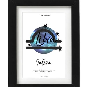 Personalised Libra Zodiac Sign Print,Libra Horoscope,Libra Art Print,Libra Gifts,Personalised Gifts,Astrology,Celestial,Libra Star Sign