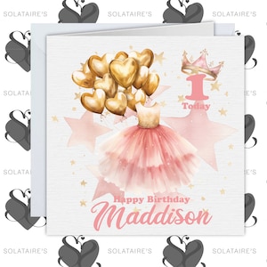 Carte d'anniversaire personnalisée princesse rose,Âge 1,2,3,4,5,6 ans et nom,Spécial petite fille,Anniversaire fille-fille/soeur/nièce/petite-fille/amie