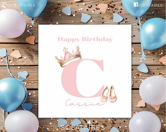 Personalised girls birthday card, Princess birthday, Pink birthday card, Happy birthday card-Daughter/Sister/Niece/Granddaughter/Best Friend