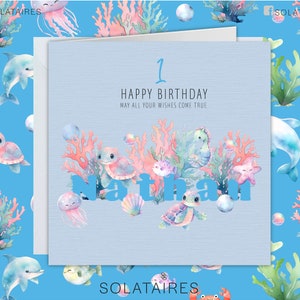 Carte d'anniversaire personnalisée, tout âge, carte de créatures marines pour enfants, garçon d'anniversaire, 1er, 2e, 3e, 4e, 5e, fils, neveu, petit-fils, frère. Ami