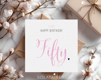 Pink 50th Birthday Greeting Card, Fifty & fabulous milestone Birthday card, Milestone 50th card, Special friend 50th, Mum 50th Birthday