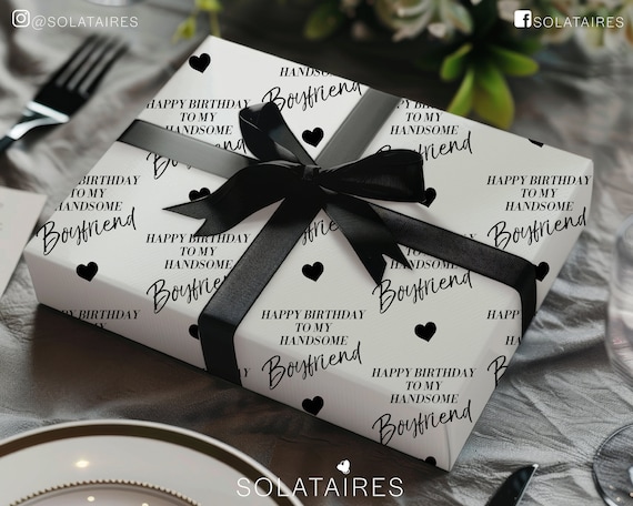 Boyfriend wrapping paper, Mens wrapping paper, Happy birthday wrapping paper, Anniversary gift wrap, Boyfriend gift- Matching boyfriend card