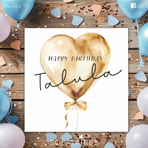 Carte d'anniversaire personnalisée avec ballon doré, spéciale petite fille, anniversaire fille, âge et carte de visite - fille/soeur/nièce/petite-fille/amie