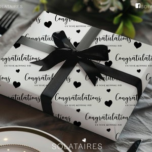 Felicitaciones por el día de su boda Papel de regalo y etiqueta de regalo para novios, hojas de papel de regalo de lujo simples para novios
