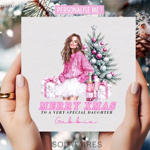 Pink Christmas card for daughter, Personalised Christmas card daughter,Daughter xmas card, Xmas cards for daughter, Daughter Christmas gift