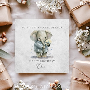 Tarjeta de cumpleaños personalizada para ella, tarjeta de feliz cumpleaños, tarjeta de cumpleaños de elefante, tarjeta de mejor amiga / hija / mamá / hermana / tía / Nan