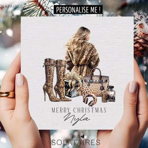 Best Friend Christmas Card, Leopard print Christmas card for Her,Glam Animal Print Xmas Card - Mum, Sister, Auntie, Niece, Granddaughter