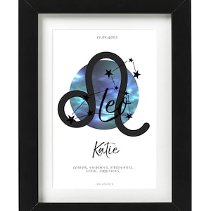 Personalised Leo Zodiac Sign Print,Leo Horoscope,Leo Art Print,Leo Gifts,Personalised Gifts,Astrology,Celestial,Leo Star Sign,Home Decor