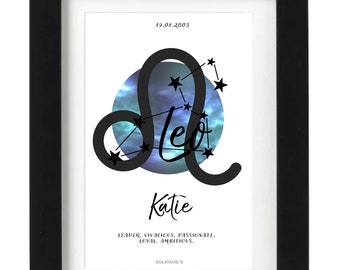 Personalisierte Löwe Sternzeichen Druck,Löwe Horoskop,Löwe Kunstdruck,Löwe Geschenke,personalisierte Geschenke,Astrologie,himmlisch,Löwe Sternzeichen,Wohnkultur