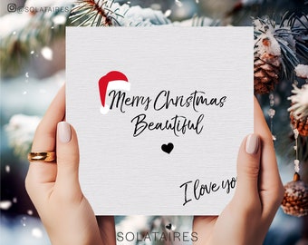 Merry Christmas Beautiful Card For Girlfriend UK,Simple Luxury Greeting Cards for her UK,Special Friend,Fiancè & Wife,Santa Girlfriend Card