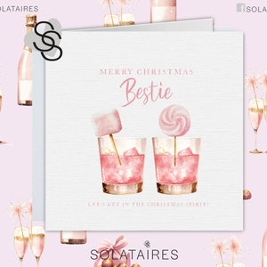 Best Friend Christmas card, Pink Christmas card cocktails, Bestie Christmas card, Christmas spirit drinks, Personalised Xmas best friend