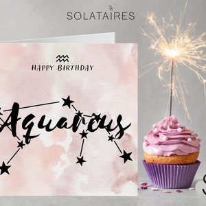 Carte d'anniversaire Verseau signe du zodiaque Royaume-Uni, impression Verseau horoscope constellation, astrologie signe astrologique cartes pour anniversaire d'amis lui/elle