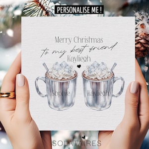 Carte de Noël personnalisée pour elle, carte de Noël meilleure amie, carte de chocolat chaud festive pour filles à la mode, cadeau de Noël meilleure amie
