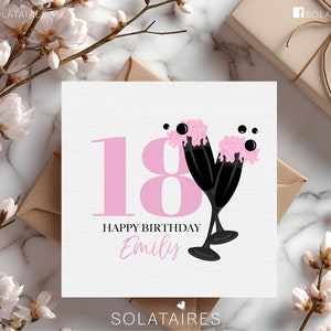 Carte d'anniversaire rose 18 ans, carte de joyeux 18 ans personnalisée, 18 ans aujourd'hui, dix-huit ans, carte d'anniversaire jalon, carte d'anniversaire meilleur ami-Prosecco