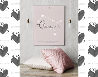 Personalised Gemini Zodiac star Sign Print,Horoscope,Gemini Art Print,Gemini  Gifts,Personalised Gift,Astrology,Celestial,Bedroom wall print