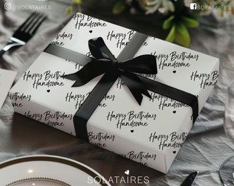 Happy Birthday Handsome Wrapping Paper & Gift tag For Him UK, Simple Cute Luxury Wrapping paper Sheets for Special Friend, Boyfriend,Husband