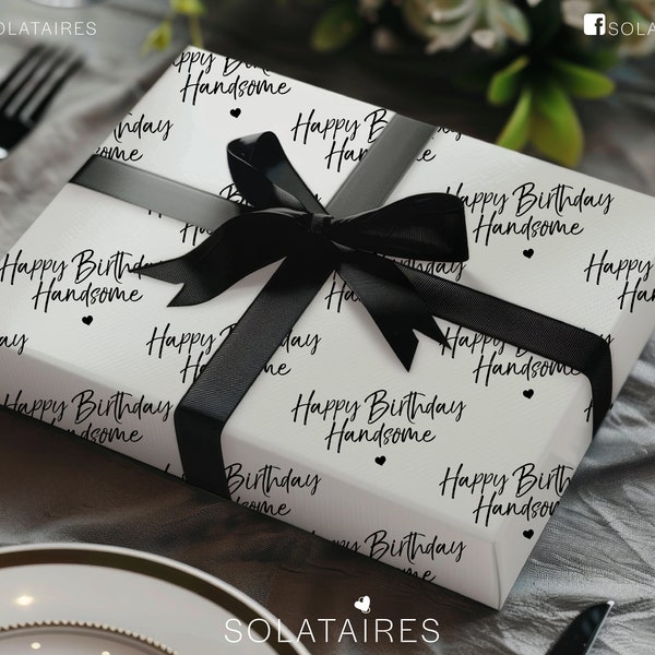 Happy Birthday Handsome Wrapping Paper & Gift tag For Him UK, Simple Cute Luxury Wrapping paper Sheets for Special Friend, Boyfriend,Husband