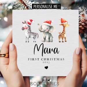 Cartão de Feliz 1º Natal para Crianças Personalizado, Cartão de Primeiro Natal para Menino, Cartão de Primeiro Natal para Animal Bonito, Cartão de Primeiro Natal para Menina