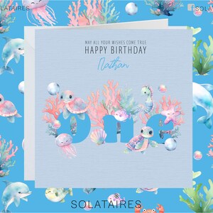 Gepersonaliseerde verjaardagskaart, elke leeftijd, kinderkaart met zeedieren, feestvarken, 1e, 2e, 3e, 4e, 5e, zoon, neef, kleinzoon, broer. Vriend
