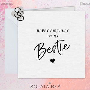 Gelukkige verjaardag Bestie kaart voor haar Verenigd Koninkrijk, beste vriend verjaardagskaart, verjaardagskaart, jarige meisje, eenvoudige schattige wenskaart, monochrome & roze kaart