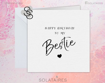 Happy Birthday Bestie Card For Her Uk,Best Friend Birthday Card,Birthday Card,Birthday Girl,Simple Cute Greeting Card,Monochrome & Pink Card
