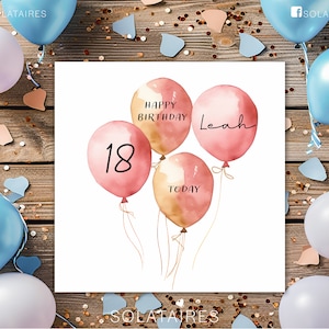Biglietto di compleanno personalizzato con palloncino in oro rosa, Bambina speciale, Ragazza di compleanno, Biglietto per età e nome: Figlia/Sorella/Nipote/Nipote/Amica