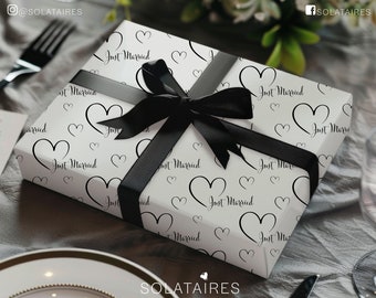 Just Married Wedding Day Wrapping Paper & Gift tag For Bride and Groom,Simple Luxury Wrapping paper Sheets for bride and groom wedding day