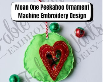 Grinch Inspired Peekaboo Ornament Digital Embroidery Design | In The Hoop | 4x4 Friendly | Candy Pocket Ornament | Machine Embroidery File
