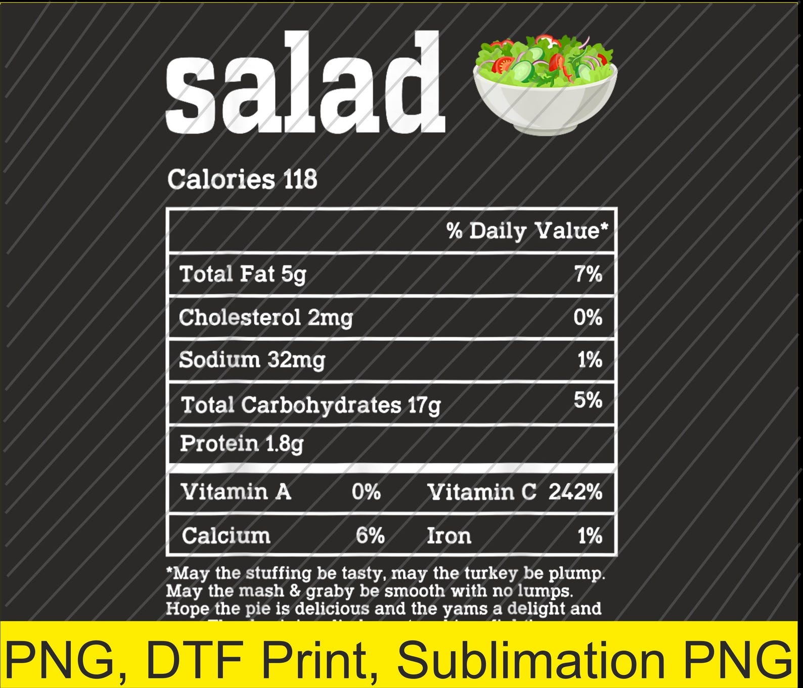 Salad Nutrition Facts Thanksgiving PNG Digital Download DTF Print Etsy