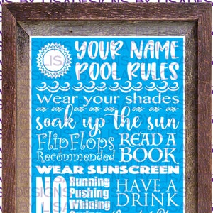 Pool Rules Outdoor Sign, Add Your Name, Instant Digital Download