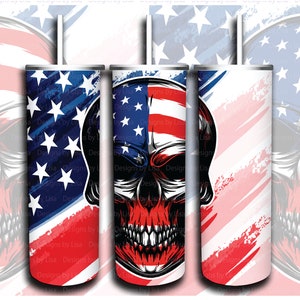 20oz Skinny Tumbler Skull American Flag Digital Download Design PNG