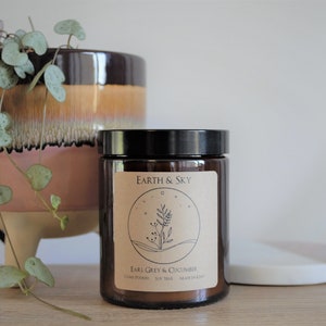 Vela de cera de soja con té Earl Grey y pepino / Ecológica / 100% vegana / Vertida a mano en Kent / Regalo de cumpleaños / Regalo del Día de la Madre