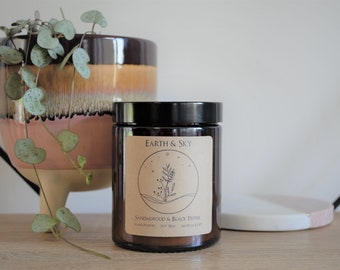 Sandalwood & Black Pepper Soy Wax Candle | Eco-Friendly | 100% Vegan | Hand-poured in Kent | Birthday Gift | Mother’s Day Gift